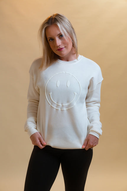 Smiley Face Tonal Puff Print Graphic Sweatshirt