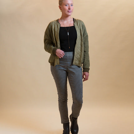 FABRIC MIXED BOMBER JACKET WITH QUILTED DETAILS