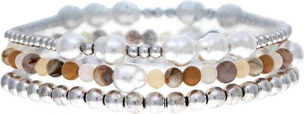Silver Amazonite Bead Bracelet Set