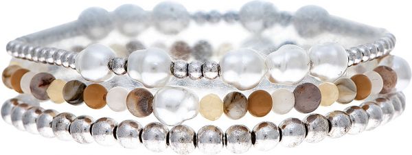 Silver Amazonite Bead Bracelet Set