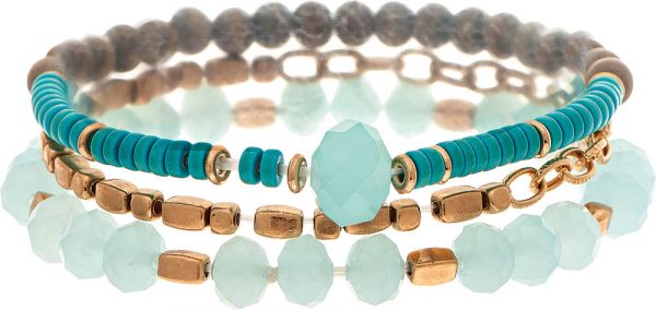 Gold Blue Mix Bead Bracelet Set