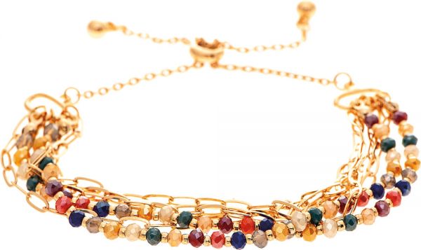 Gold Dark Multicolored Bead Chain Bracelet