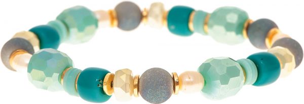 Gold Pearl Aqua Beads Bracelet