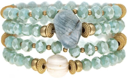 Gold Green Glass Pearl Stone Bracelet Set
