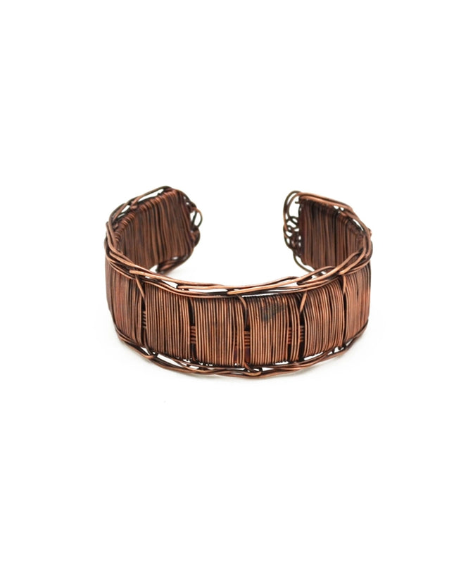 ANJU Basketweave Antique Copper Wire Woven Sections Cuff