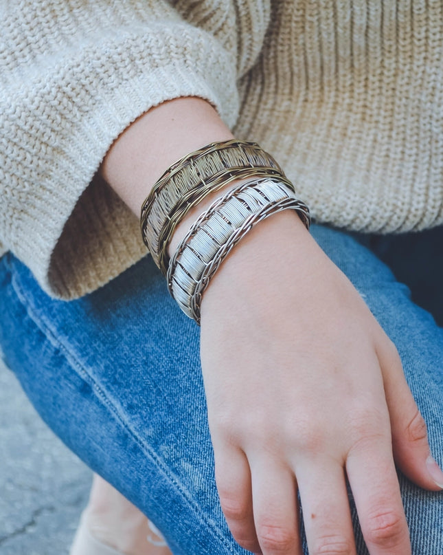 ANJU Basketweave Antique Brass Braided Edges Woven Cuff