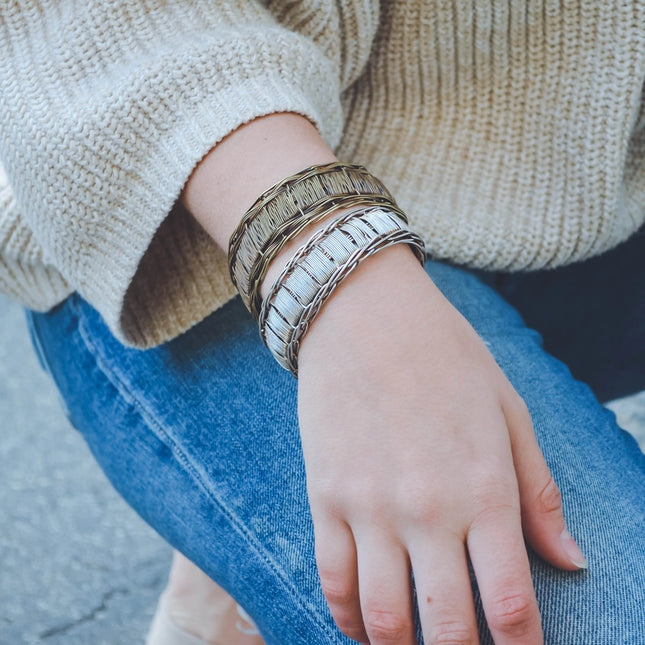 ANJU Basketweave Antique Brass Braided Edges Woven Cuff