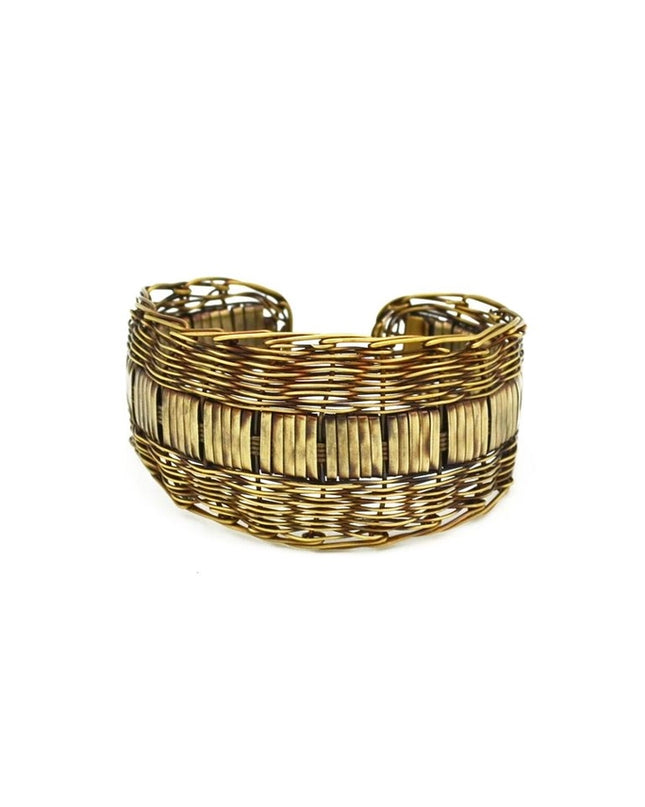 ANJU Basketweave Antique Brass Horizontal Woven Border Cuff