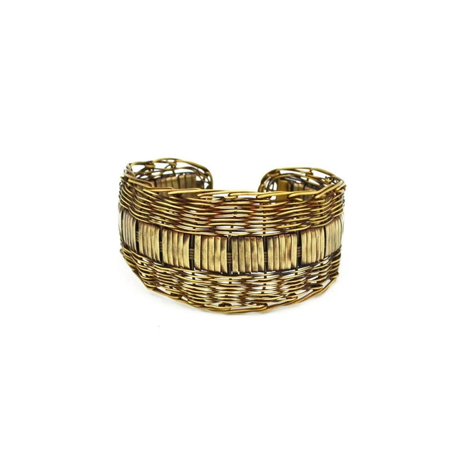 ANJU Basketweave Antique Brass Horizontal Woven Border Cuff