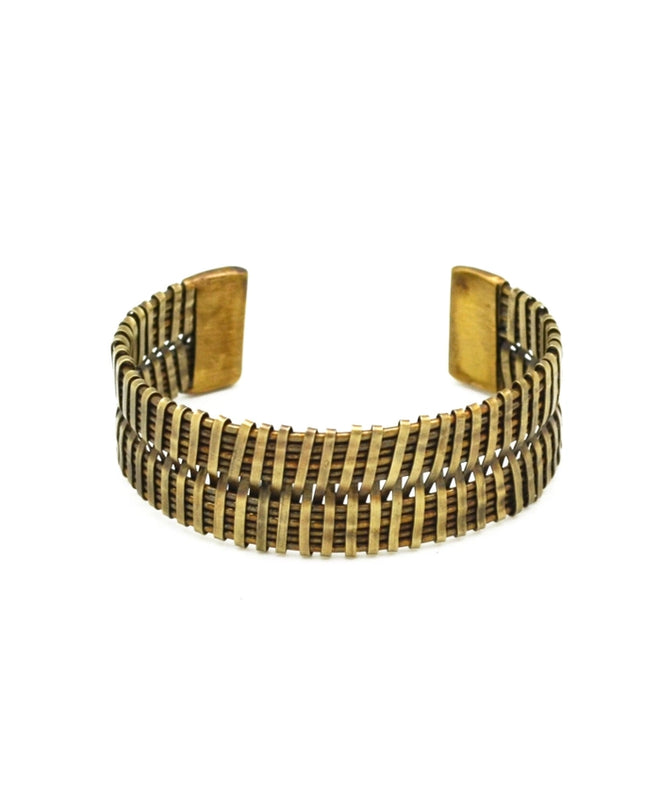 ANJU Basketweave Antique Brass Flat Woven Narrow Cuff