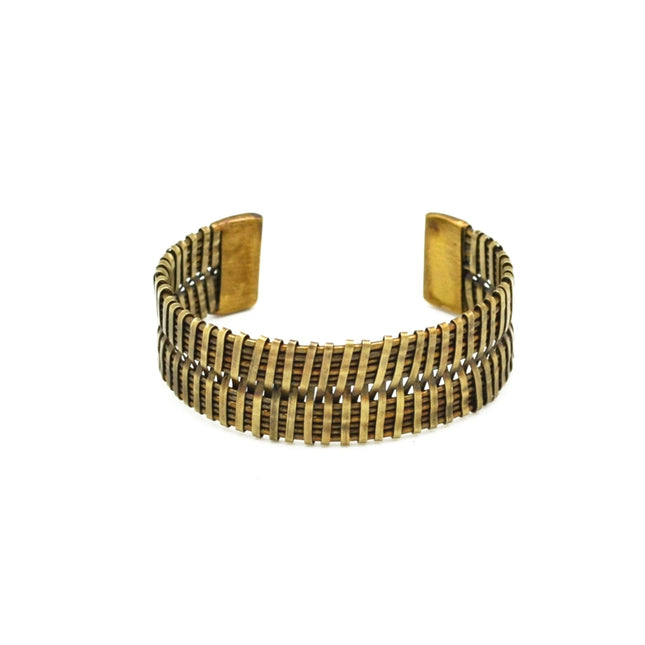 ANJU Basketweave Antique Brass Flat Woven Narrow Cuff