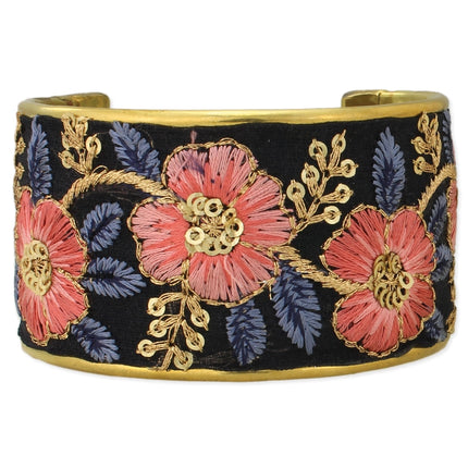 ZAD Vintage Pink Blue Embroidered Cuff Bracelet