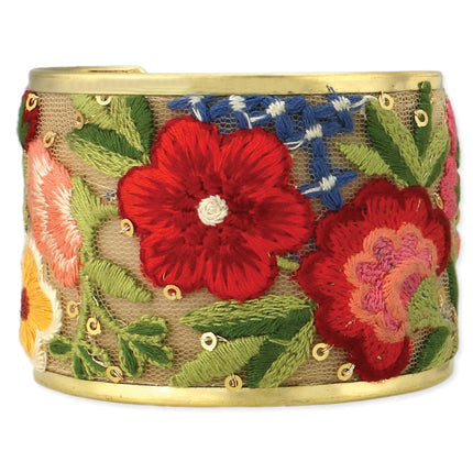 ZAD Mesh Red Flower Embroidered Elegance Cuff Bracelet