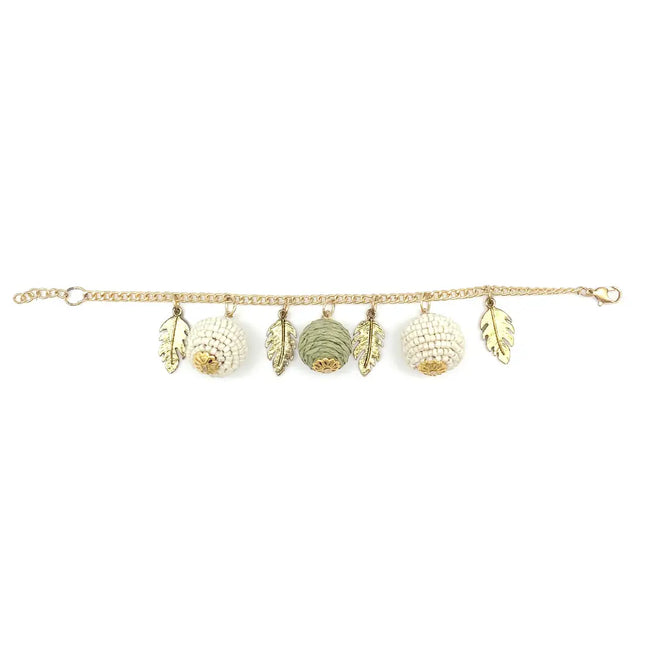 ANJU Sachi Calming Sage Collection Bracelet - Sphere, Leaf Charms