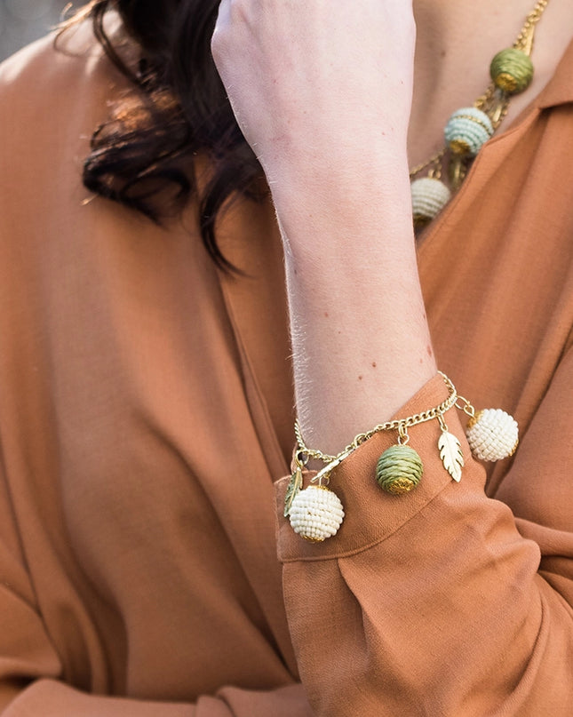 ANJU Sachi Calming Sage Collection Bracelet - Sphere, Leaf Charms