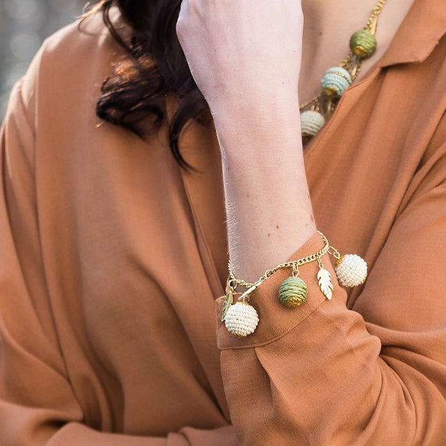 ANJU Sachi Calming Sage Collection Bracelet - Sphere, Leaf Charms