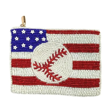 Ladies Baseball and American Flag Themed Beaded Coin Purse