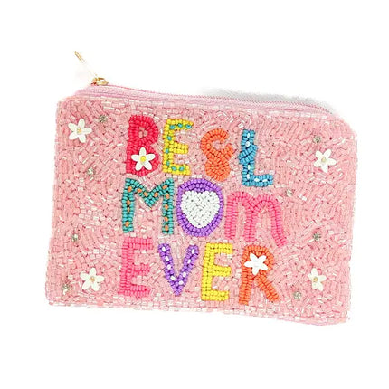 Ladies Best Mom Ever Themed Beaded Coin Purse