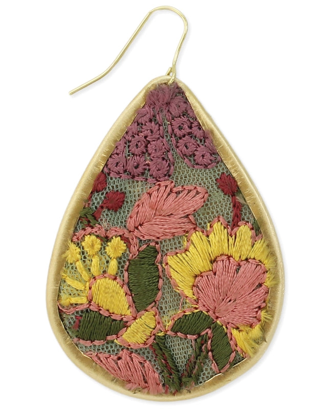 ZAD Pink Flower Embroidered Elegance Earring
