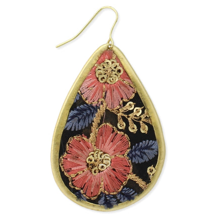 ZAD Vintage Pink and Blue Embroidered Teardrop Earring