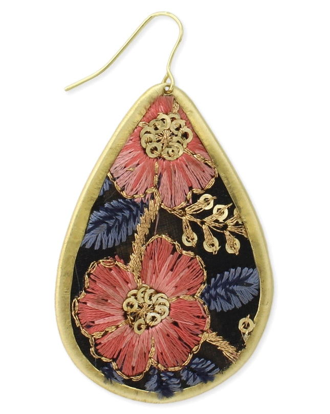 ZAD Vintage Pink and Blue Embroidered Teardrop Earring