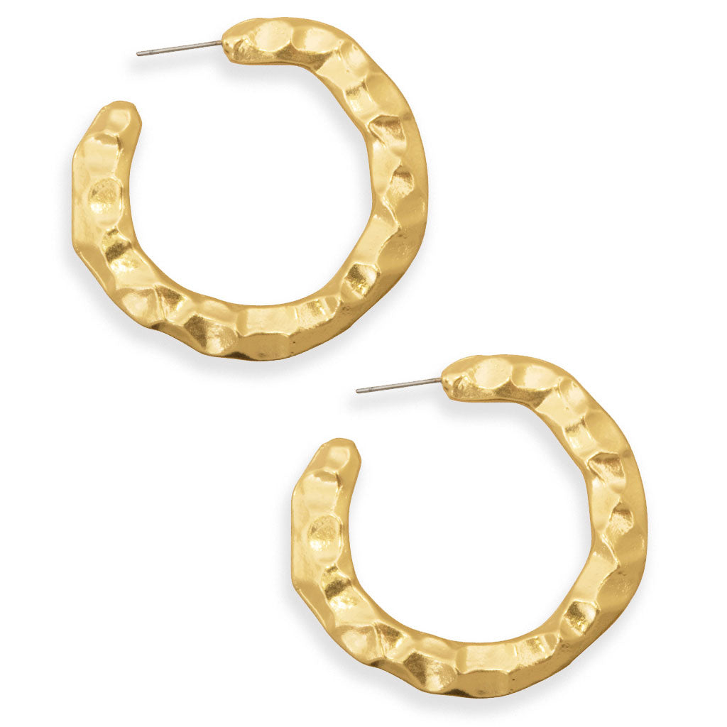 Thick large hoop hammered earring