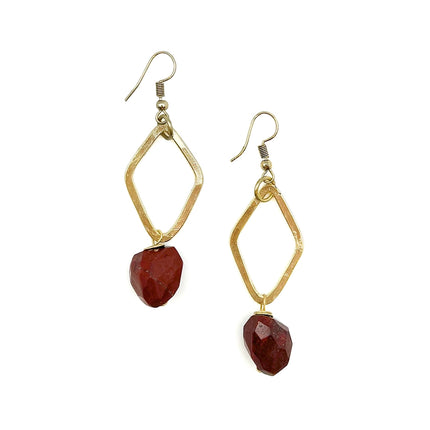 ANJU Gold-Plated Long Earrings with Red Jasper Stones