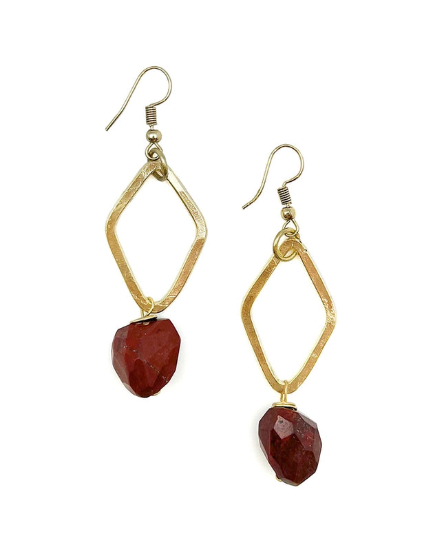 ANJU Gold-Plated Long Earrings with Red Jasper Stones