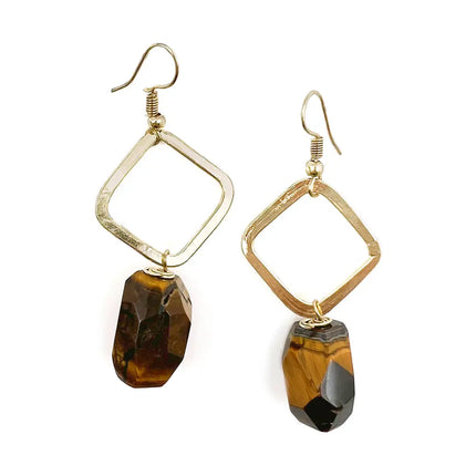 ANJU Gold-Plated Long Earrings with Tigerseye Stones