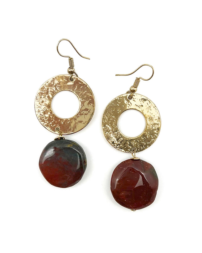 ANJU Gold-Plated Long Earrings with Mookaite Stones
