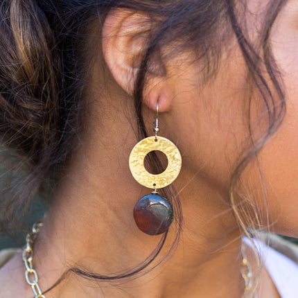 ANJU Gold-Plated Long Earrings with Mookaite Stones