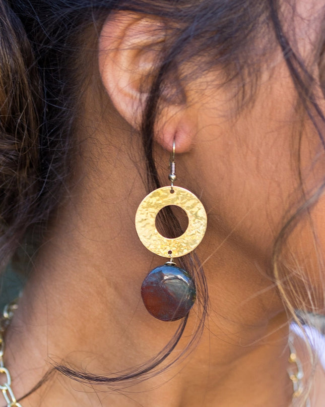 ANJU Gold-Plated Long Earrings with Mookaite Stones