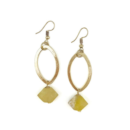 ANJU Gold-Plated Long Earrings with Prehnite Stones