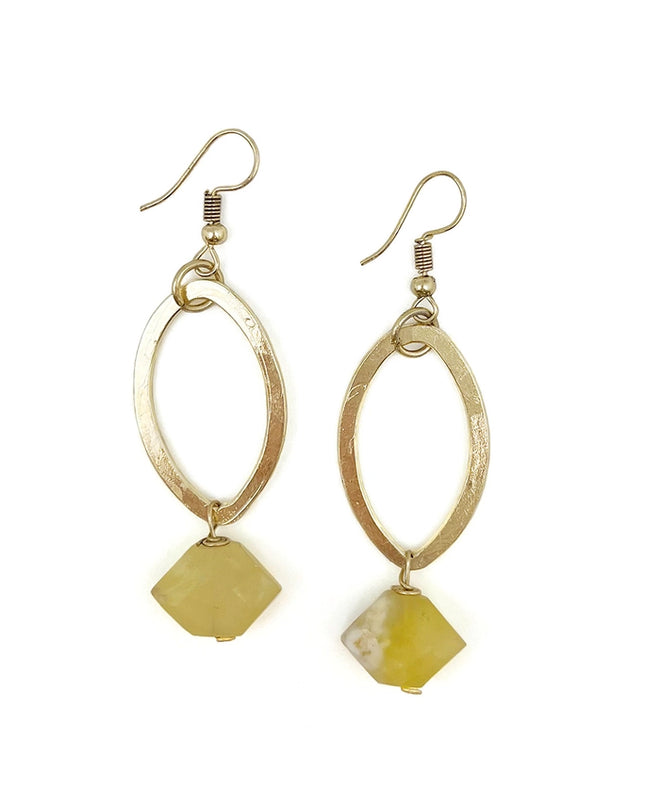 ANJU Gold-Plated Long Earrings with Prehnite Stones