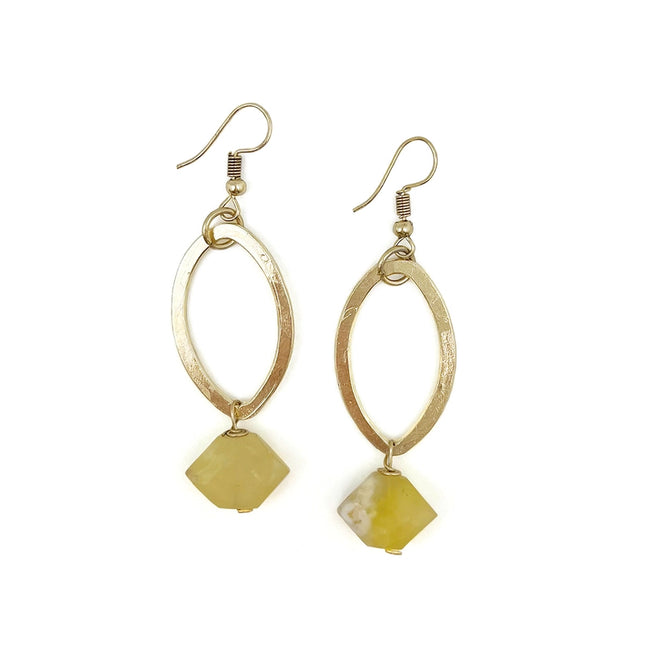 ANJU Gold-Plated Long Earrings with Prehnite Stones