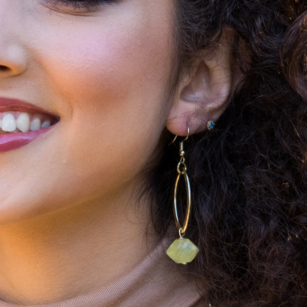ANJU Gold-Plated Long Earrings with Prehnite Stones