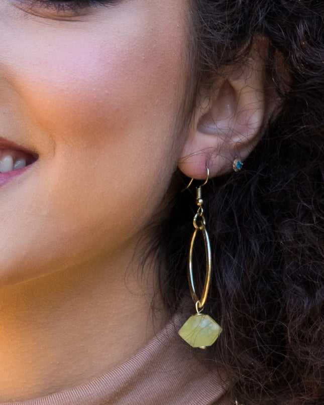 ANJU Gold-Plated Long Earrings with Prehnite Stones