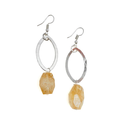ANJU Silver-Plated Long Earrings with Yellow Aventurine Stones