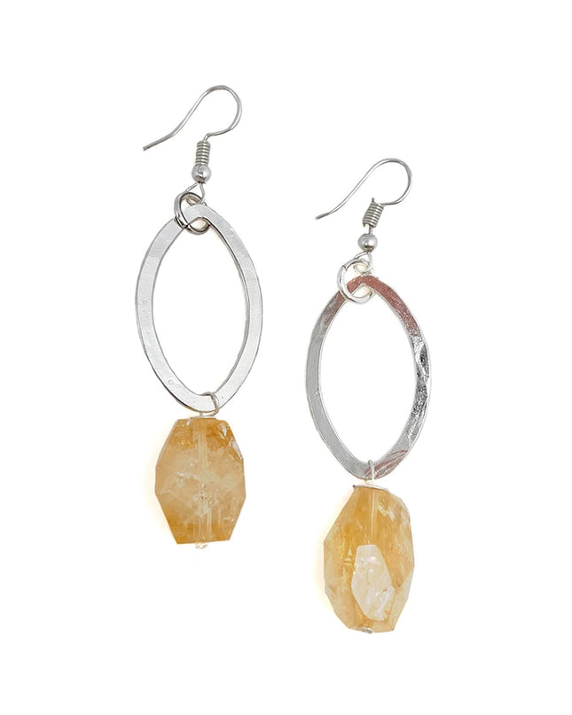 ANJU Silver-Plated Long Earrings with Yellow Aventurine Stones