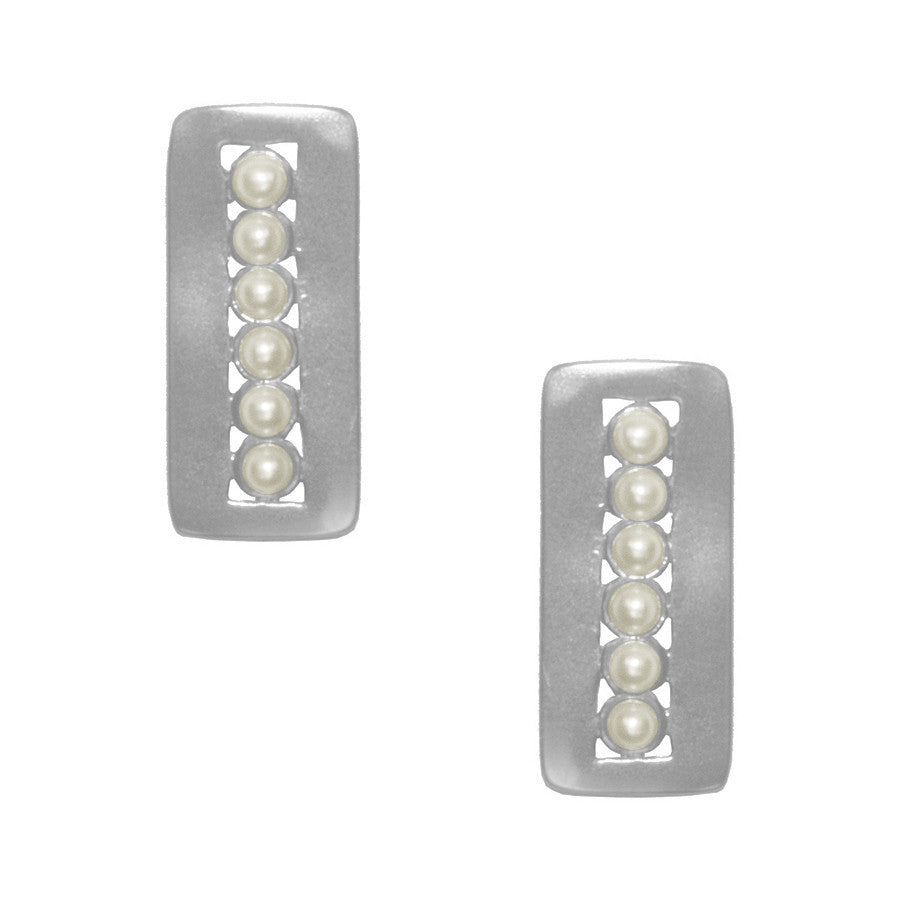 Mini Pearl Adorned Rectangular Earrings - Silver