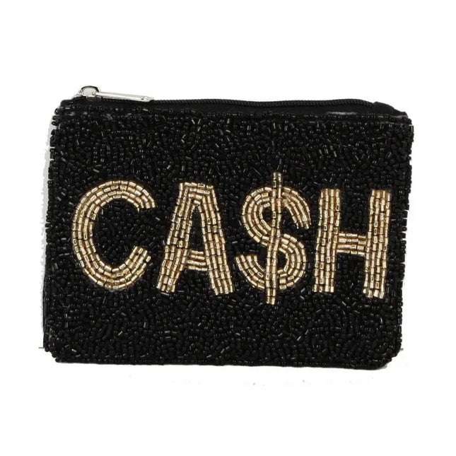 Ladies Festive Fully Beaded Cash Theme Coin Purse