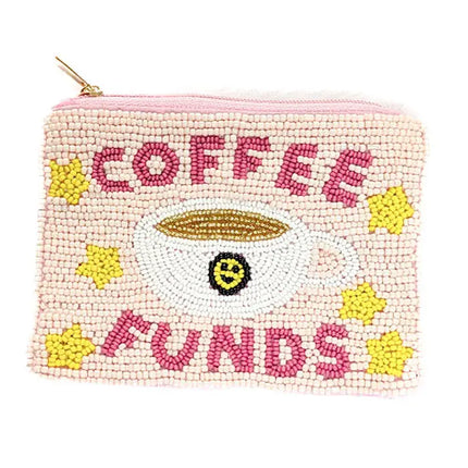 Ladies Coffee Themed Beaded Coin Purse