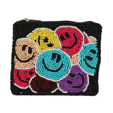 Ladies Fully Beaded Multi Color Happy Face Coin Purse