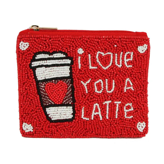Ladies Fully Beaded Love A Latte Theme Coin Purse