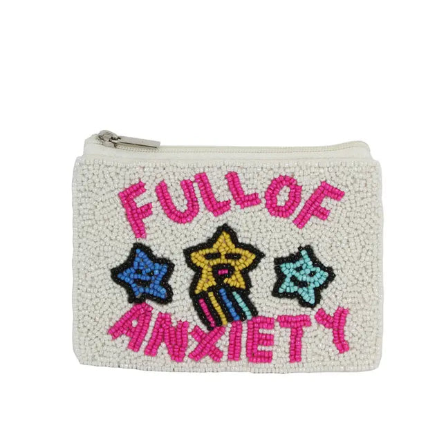 Ladies Fully Beaded Anxiety Theme Coin Purse