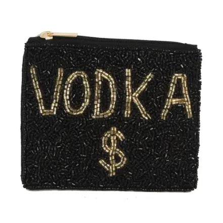 Ladies Fully Beaded Black Vodka Theme Coin Purse
