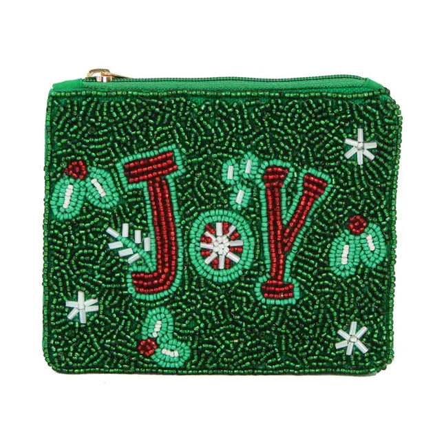 Ladies Festive Fully Beaded Joy Theme Coin Purse