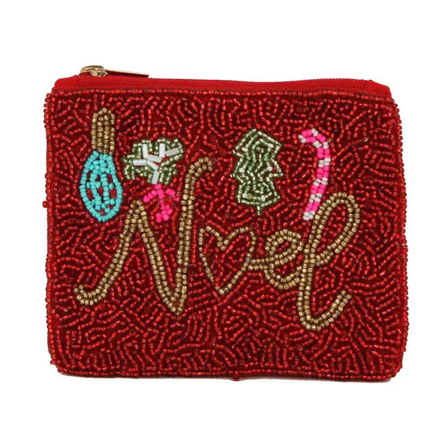 Ladies Festive Fully Beaded Noel Theme Coin Purse