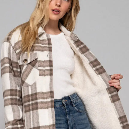 42 POPS Faux Fur Lined Plaid Jacket w/ Pockets