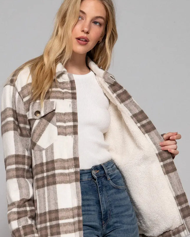42 POPS Faux Fur Lined Plaid Jacket w/ Pockets